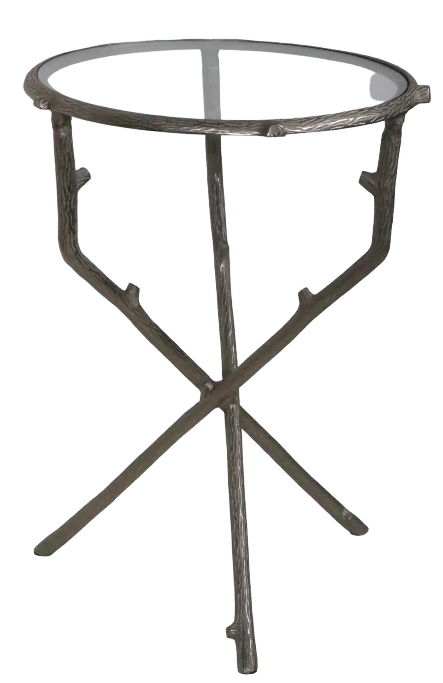 Mid-Century Modern Cast Aluminum and Glass Twig Motif  Side Table c. 1970's  For Sale