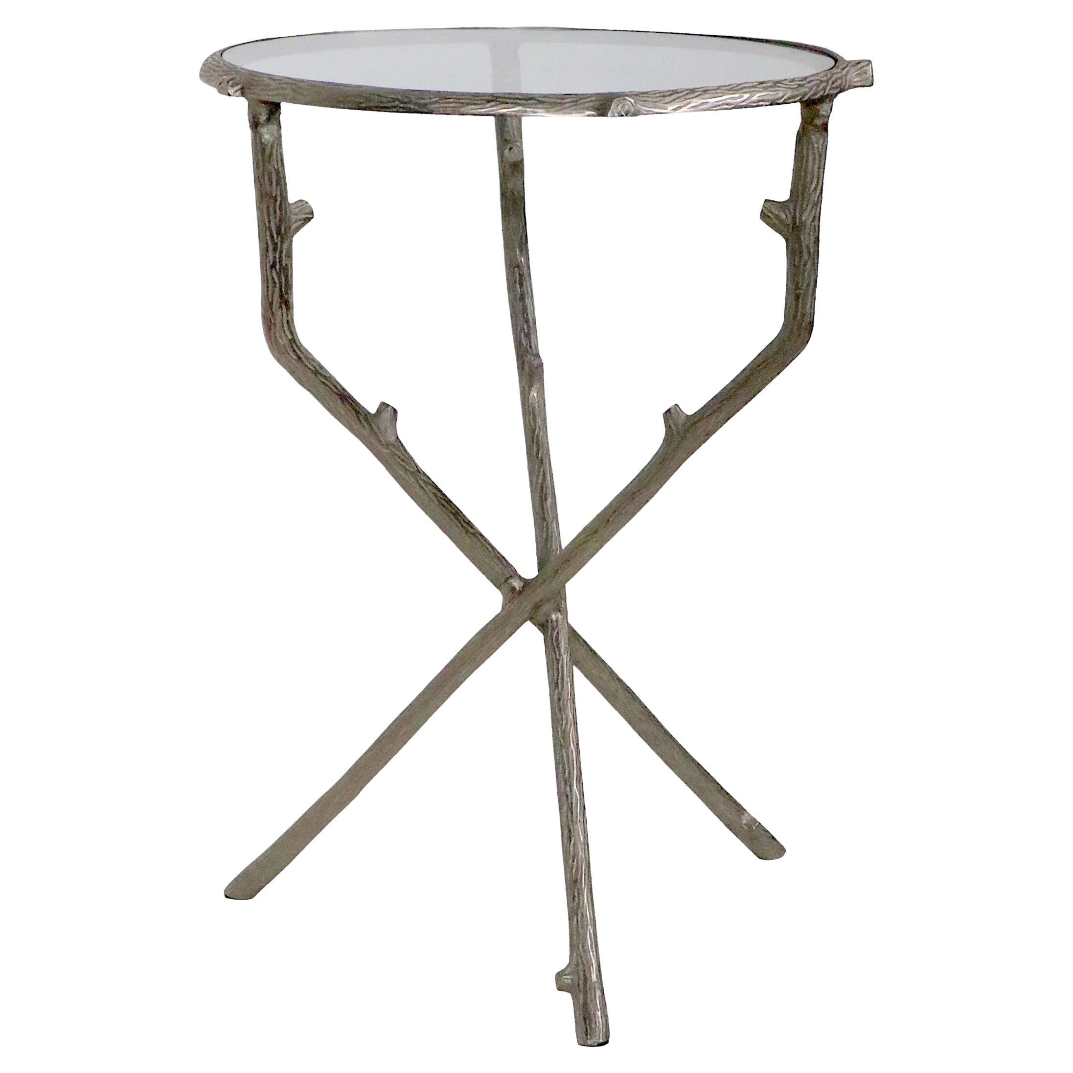 Zweig-Motiv aus Aluminiumguss und Glas  Beistelltisch ca. 1970er Jahre im Angebot