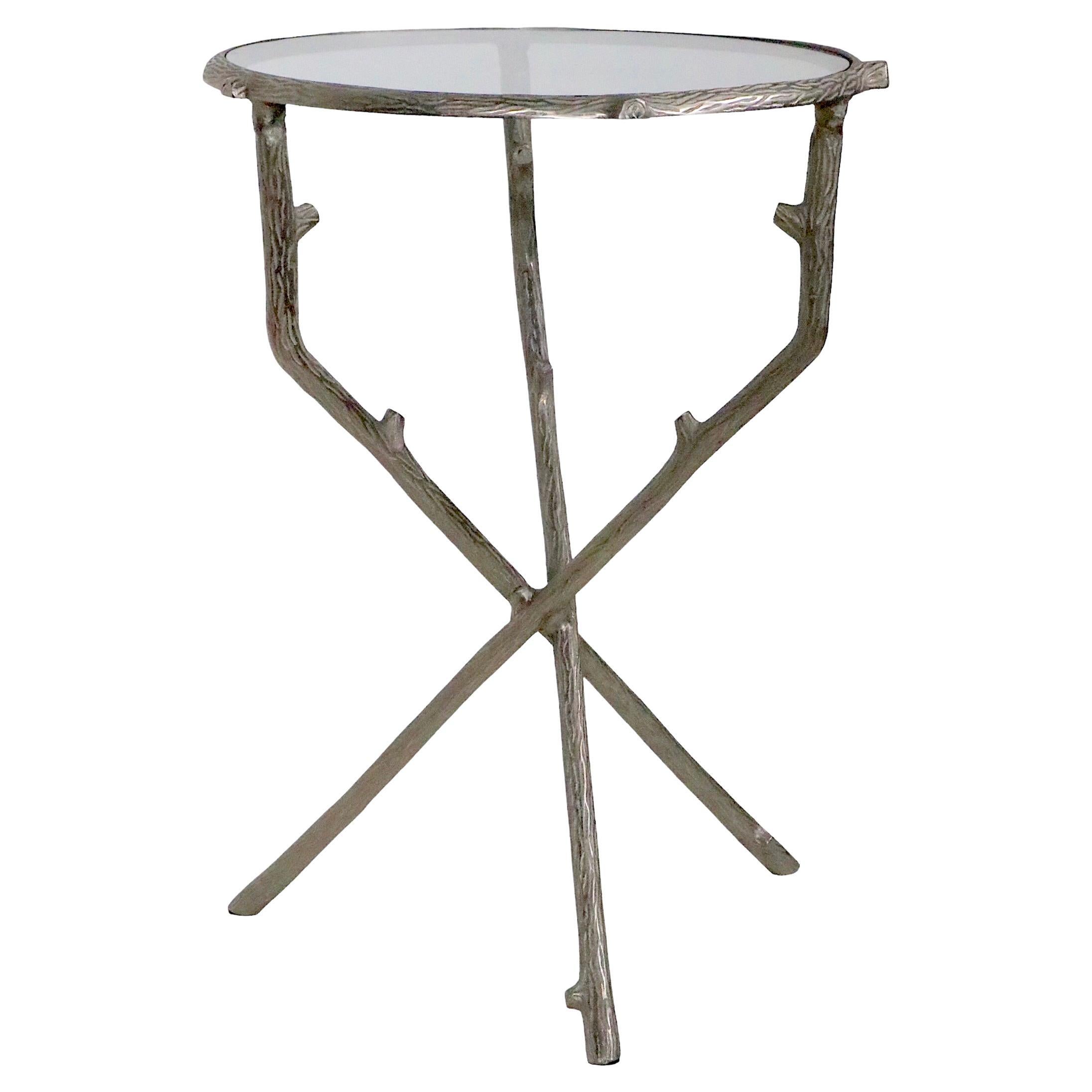 Cast Aluminum and Glass Twig Motif  Side Table c. 1970's  For Sale