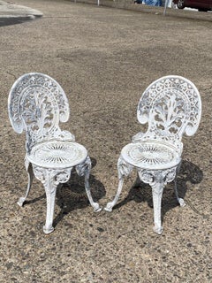 Cast Aluminum Antique Style Outdoor Garden Bistro Small Side Chairs - Pair