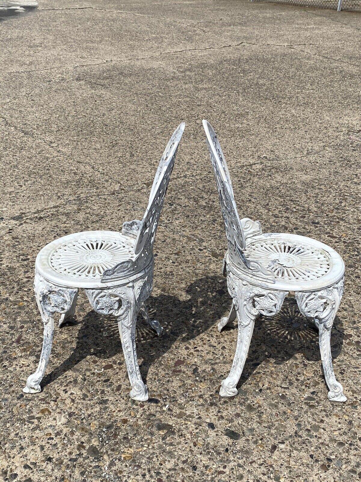 Cast Aluminum Antique Style Outdoor Garden Bistro Small Side Chairs - Pair 4