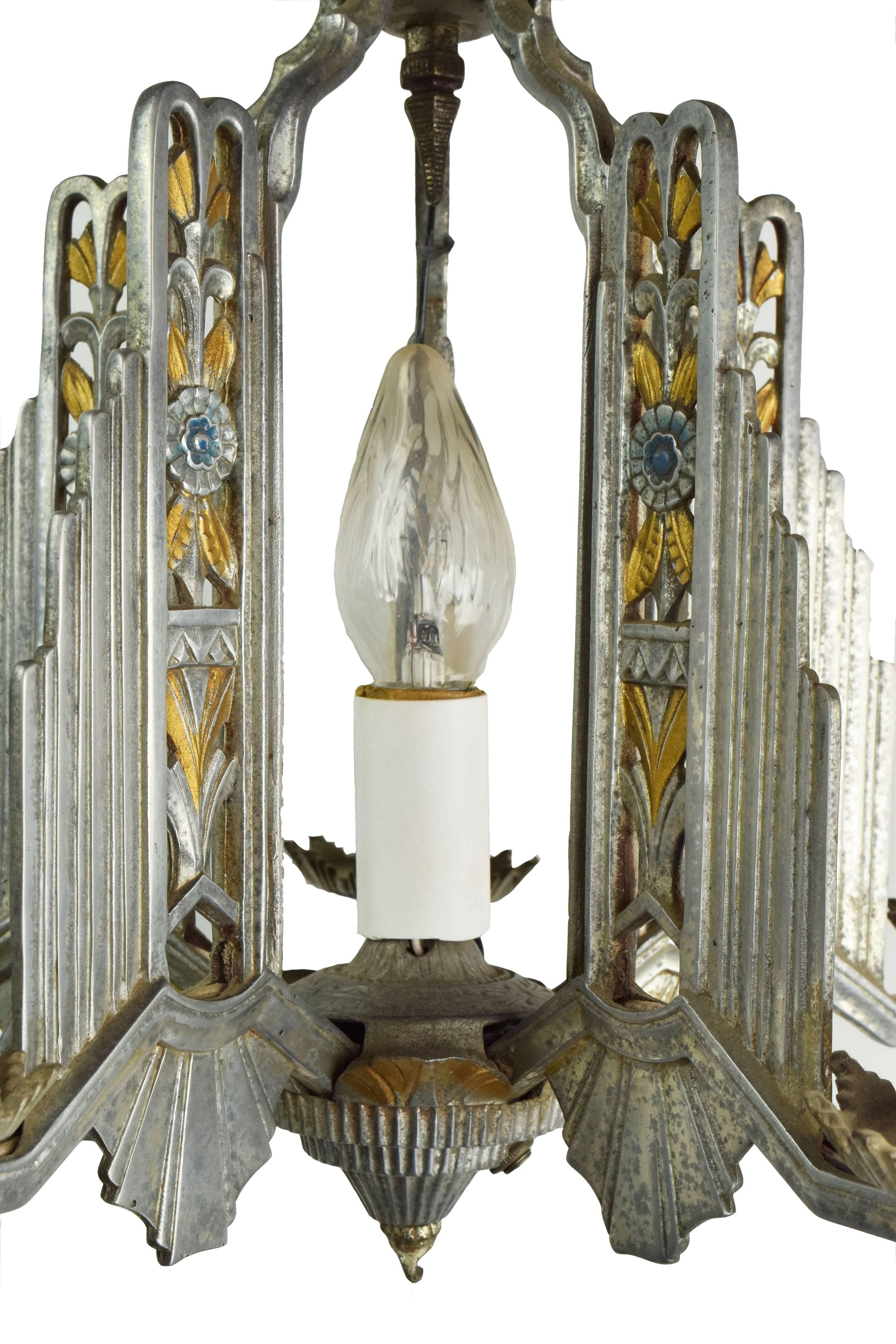 Early 20th Century Cast Aluminum Art Deco Five-Candle Chandelier