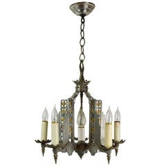 Cast Aluminum Art Deco Five-Candle Chandelier