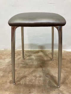 Cast Aluminum Backless Stool with New Leather Seat