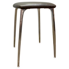 Cast Aluminum Backless Stool with New Leather Seat