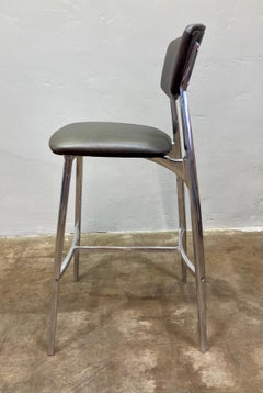 Cast Aluminum Bar Stool with Fresh Leather Upholstery