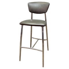 Cast Aluminum Bar Stool with Fresh Leather Upholstery