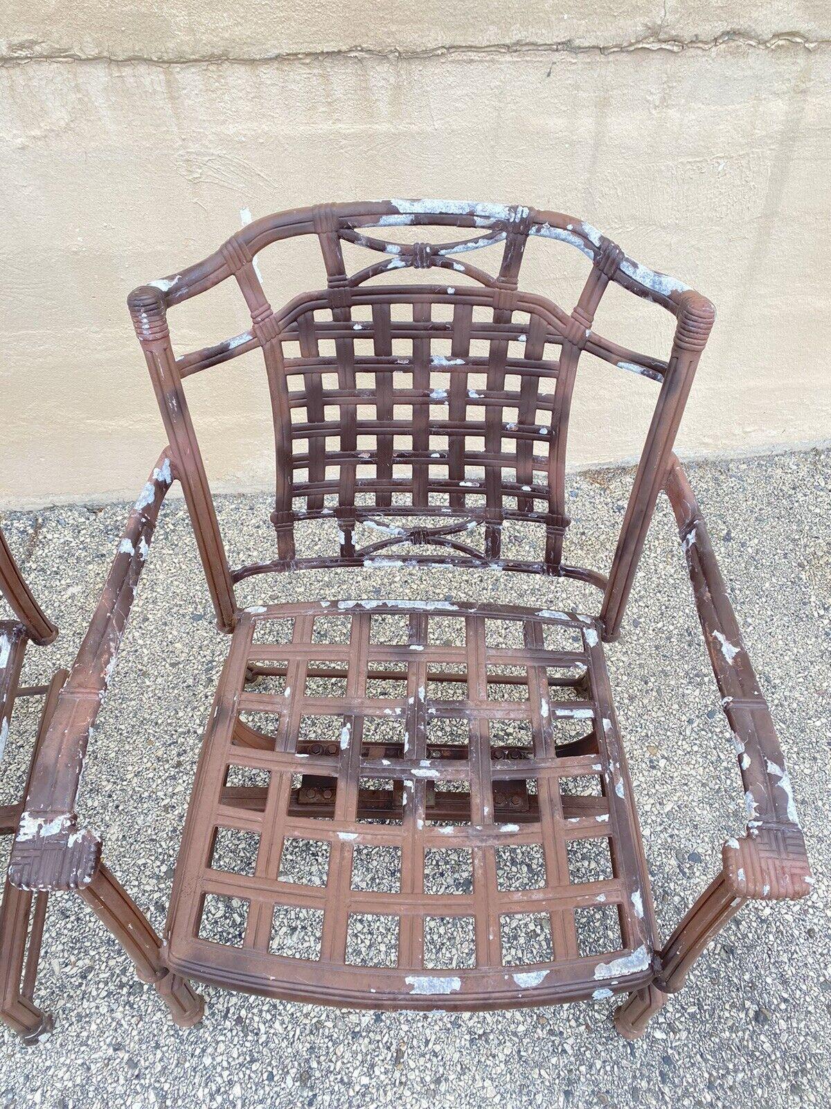 Chinese Cast Aluminum Basket Weave Lattice Patio Outdoor Rocking Lounge Chairs - a Pair For Sale