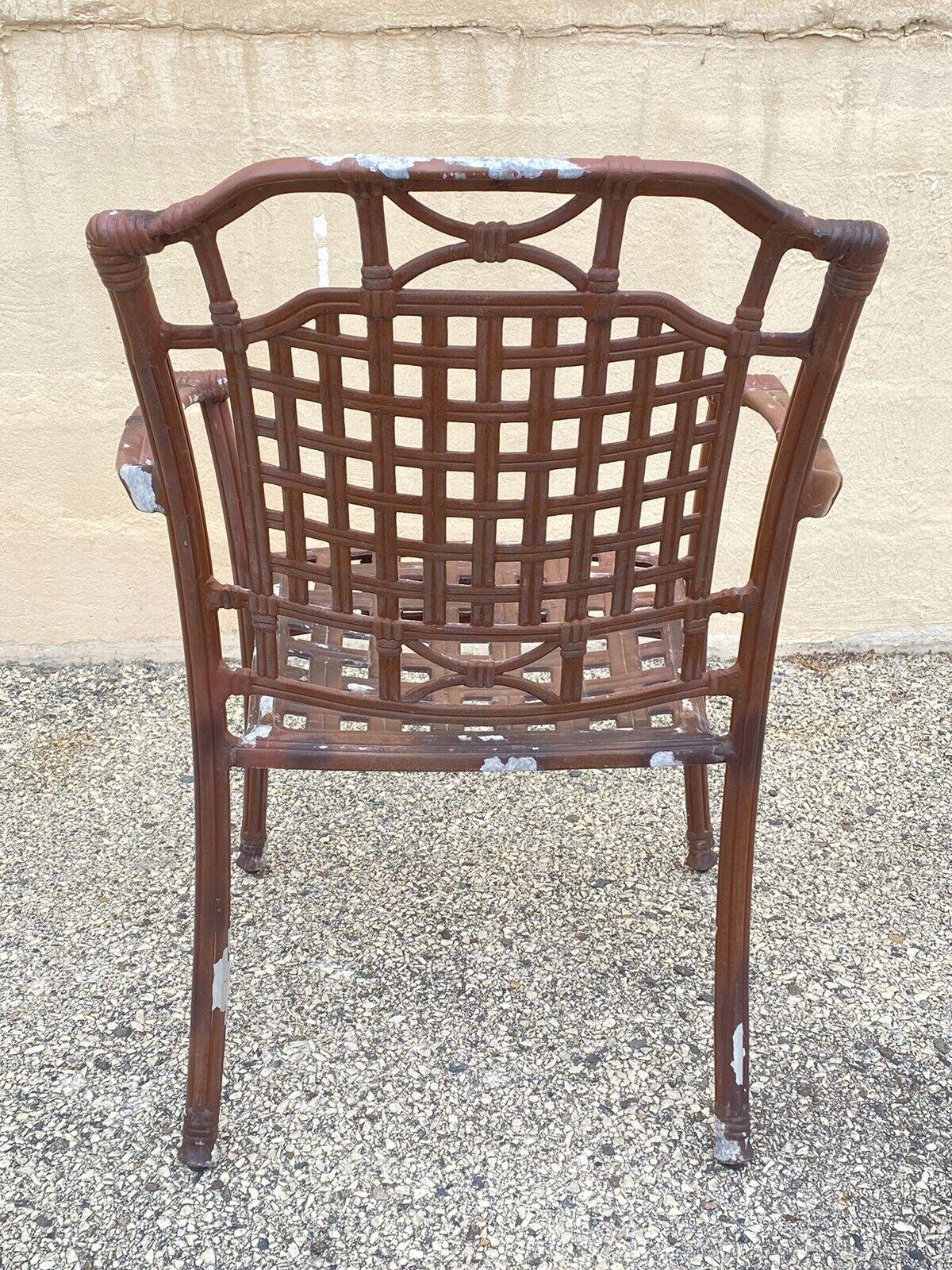 Cast Aluminum Basket Weave Lattice Rattan Patio Outdoor Chairs (B) - Set of 4 For Sale 4