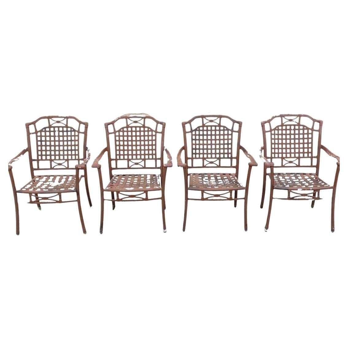 Cast Aluminum Basket Weave Lattice Rattan Patio Outdoor Chairs (B) - Set of 4