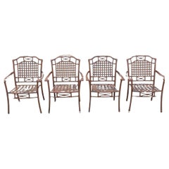Vintage Cast Aluminum Basket Weave Lattice Rattan Patio Outdoor Chairs (B) - Set of 4