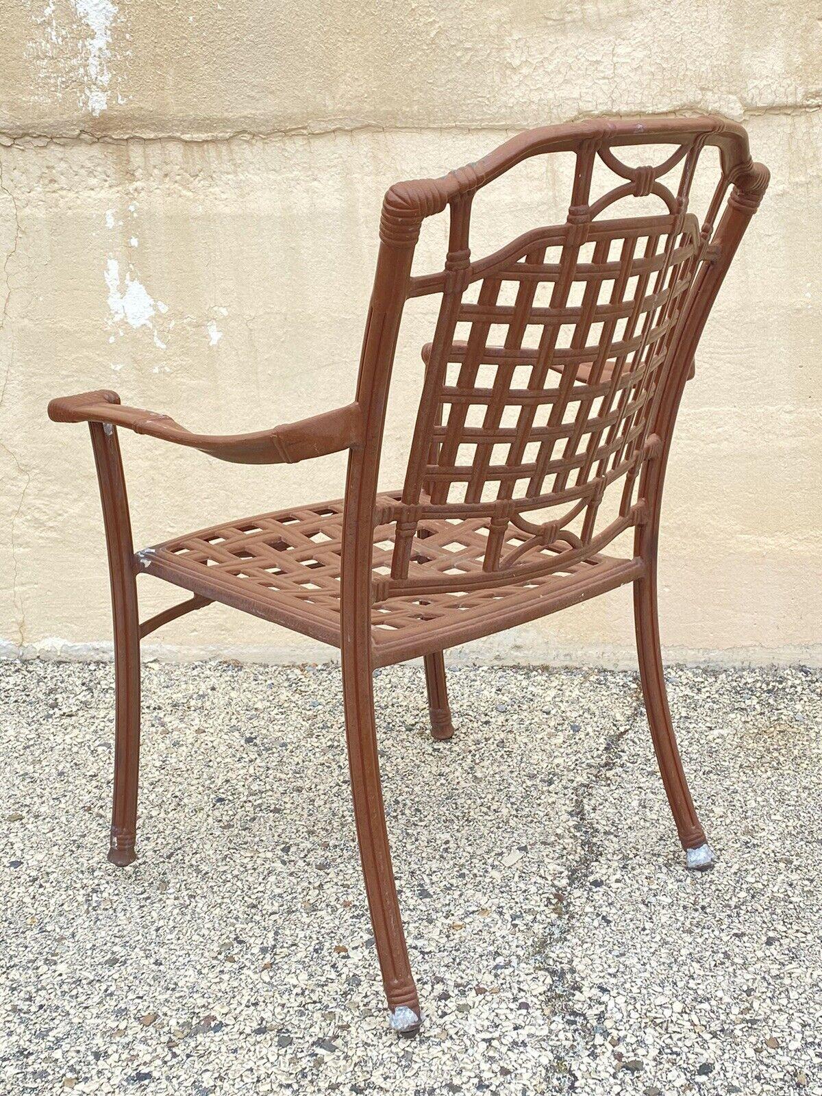 Cast Aluminum Basket Weave Lattice Rattan Patio Outdoor Pool Arm Chair For Sale 2