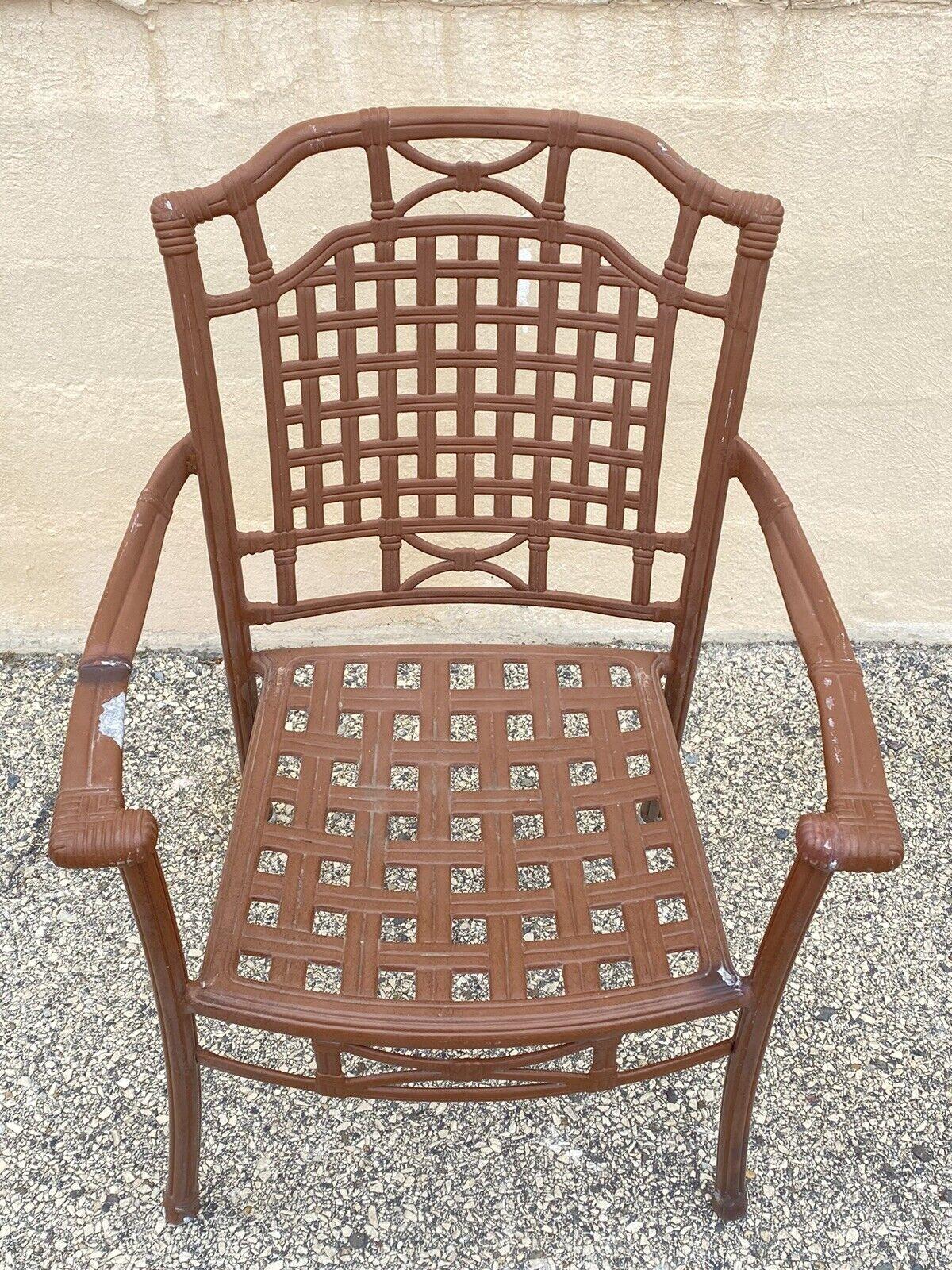 Gegossenes Aluminium Korbgeflecht Gitter Rattan Terrasse im Freien POOL Arm Stuhl (Hollywood Regency) im Angebot