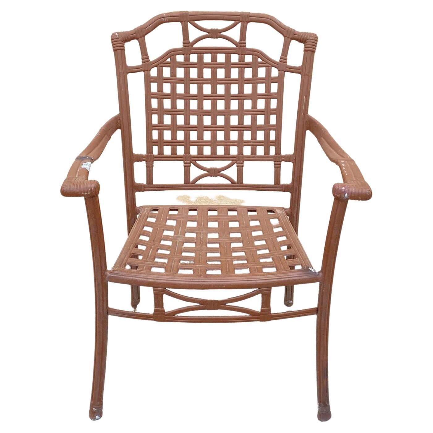 Cast Aluminum Basket Weave Lattice Rattan Patio Outdoor Pool Arm Chair For Sale