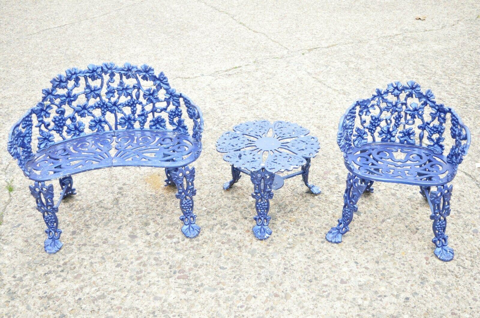 Cast Aluminum Blue Grapevine Garden Set Loveseat Chairs Table, 3 Pc Set 4