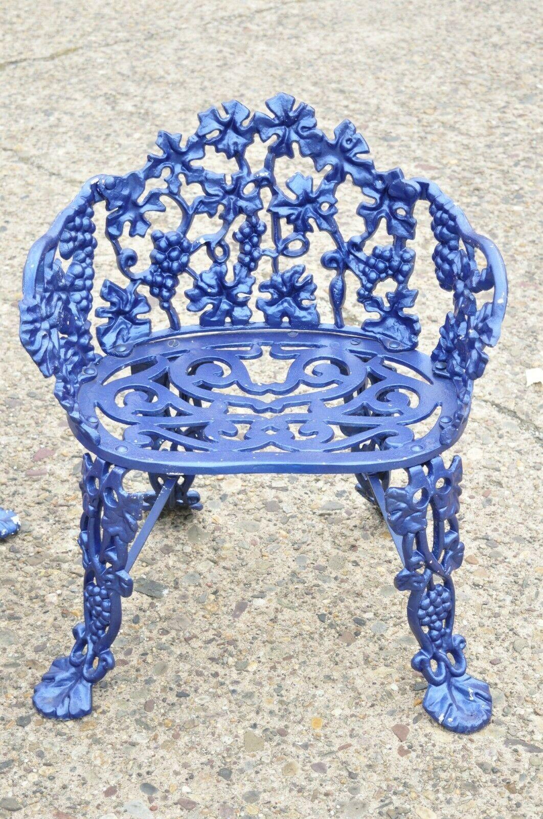 Victorian Cast Aluminum Blue Grapevine Garden Set Loveseat Chairs Table, 3 Pc Set