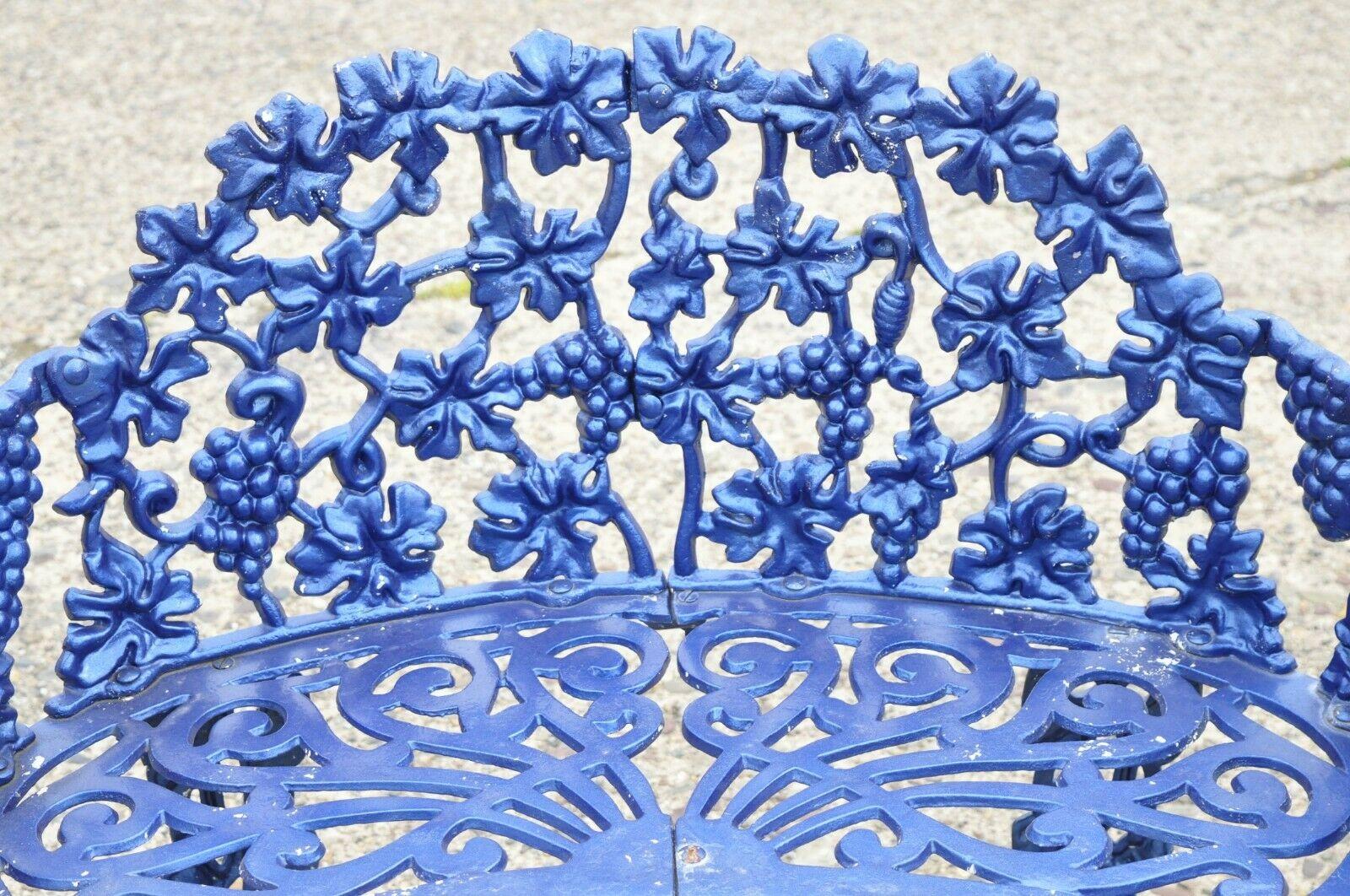 Cast Aluminum Blue Grapevine Garden Set Loveseat Chairs Table, 3 Pc Set In Good Condition In Philadelphia, PA