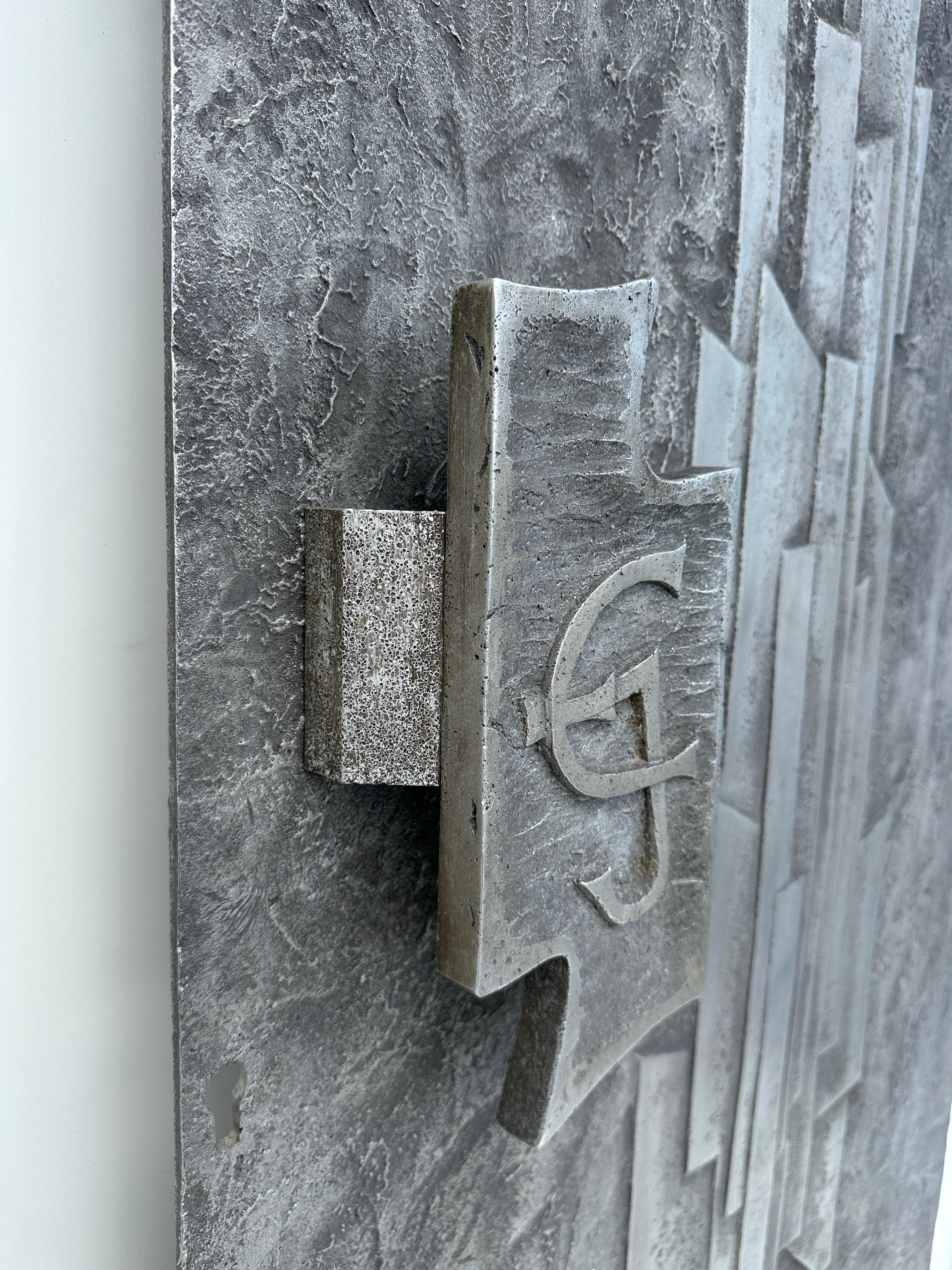 Cast Aluminum Brutalist Door Panel with Handle For Sale 3