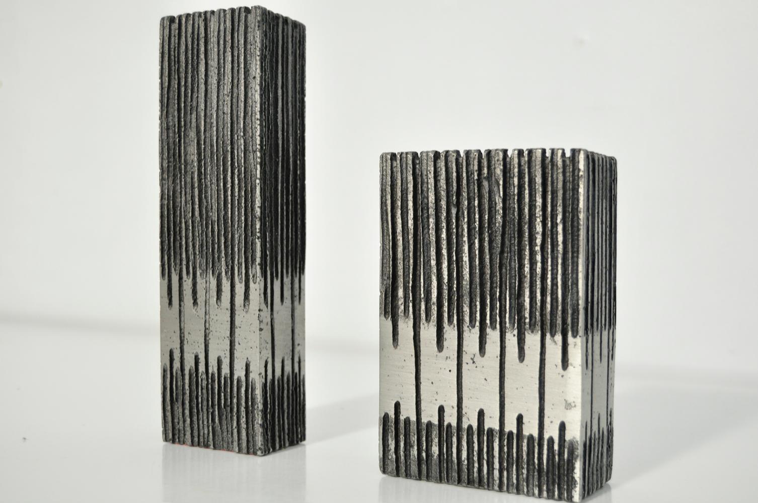 Cast aluminum brutalist vases designed by artist Willy Ceysens, 1960s In Good Condition For Sale In Denventer, NL