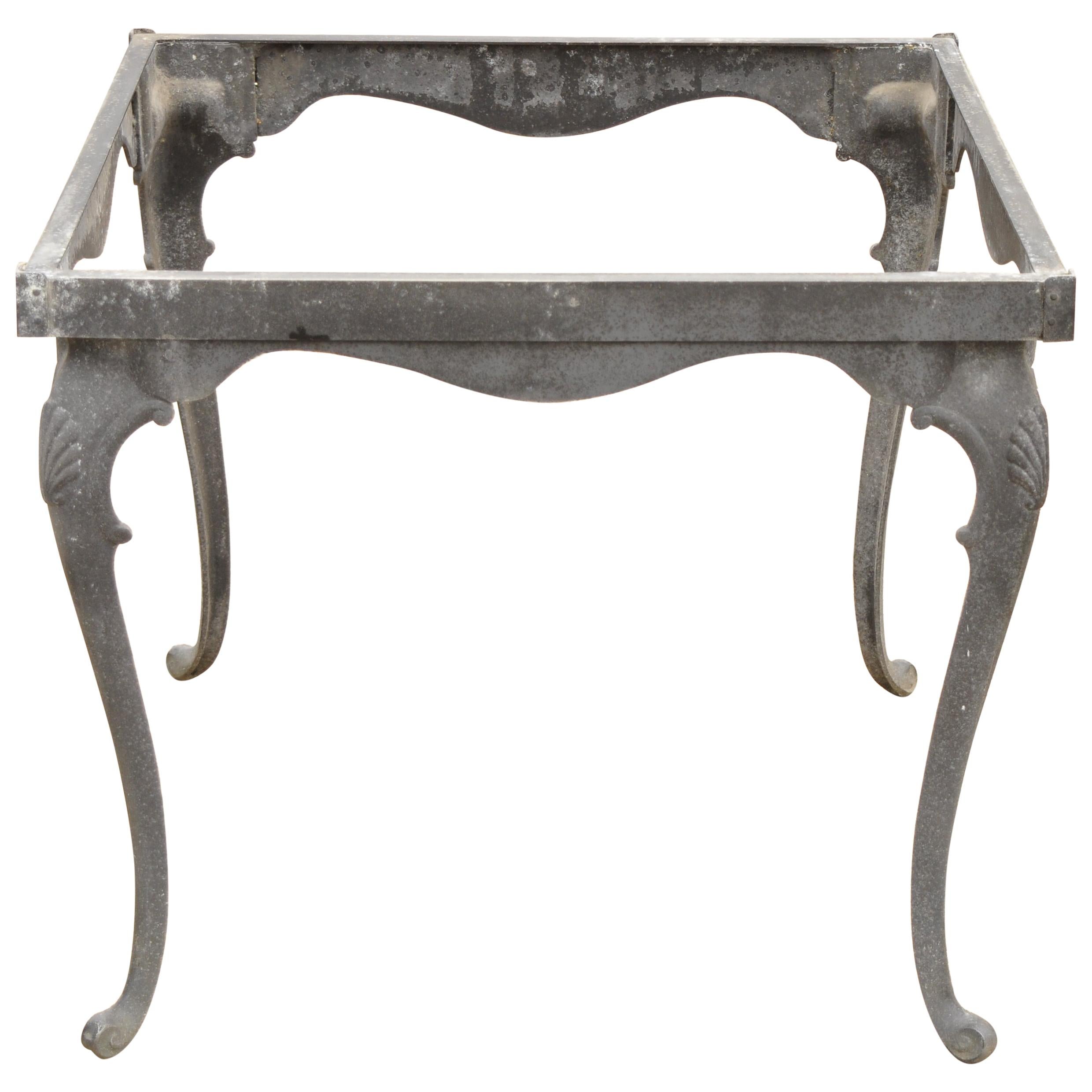 Cast Aluminum Cabriole Leg Shell Square Patio Dining Table Attributed to Molla