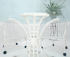 Cast Aluminum Faux Bamboo 4 Arm Chairs 60" 3/4" Glass Top Dining Table Set MINT!