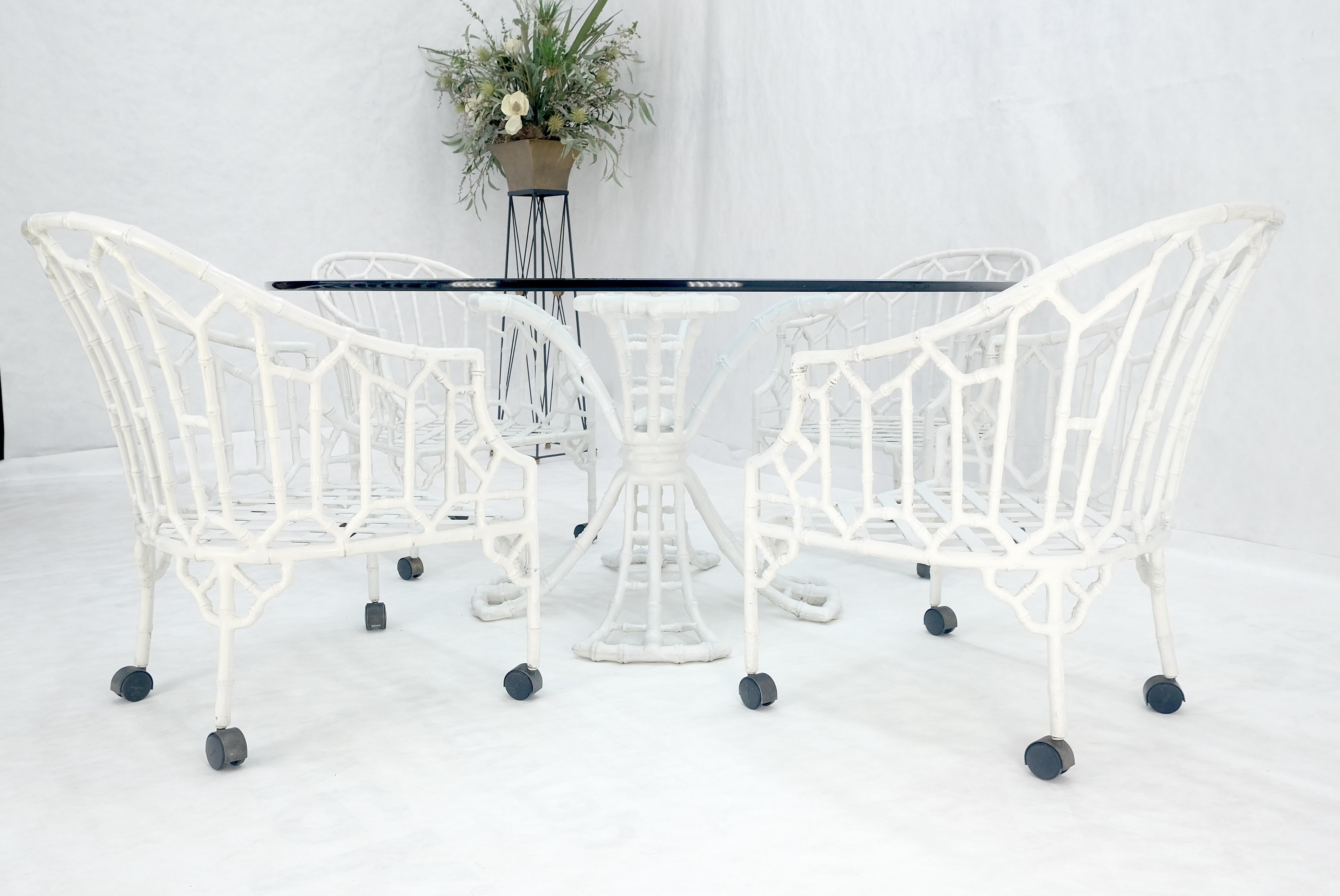 20th Century Cast Aluminum Faux Bamboo 4 Arm Chairs 60