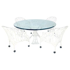 Table de salle à manger en fonte d'aluminium avec 4 chaises à accoudoirs 60" 3/4" Glass Top Set MINT !