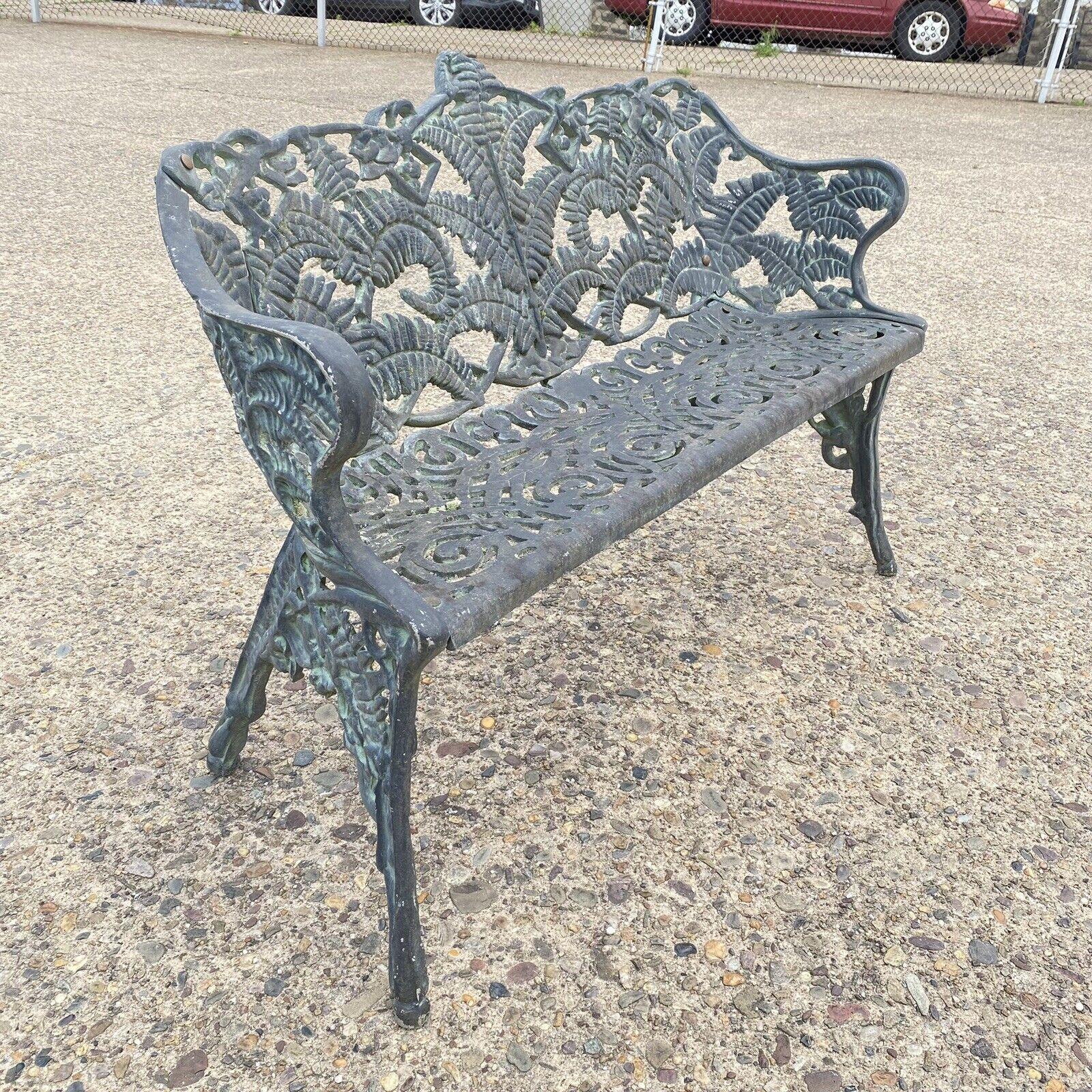 Cast Aluminum Fern and Blackberry Design Victorian Style Garden Patio Outdoor Bench.  Circa Late 20th - 21st Century Measurements: 31.5