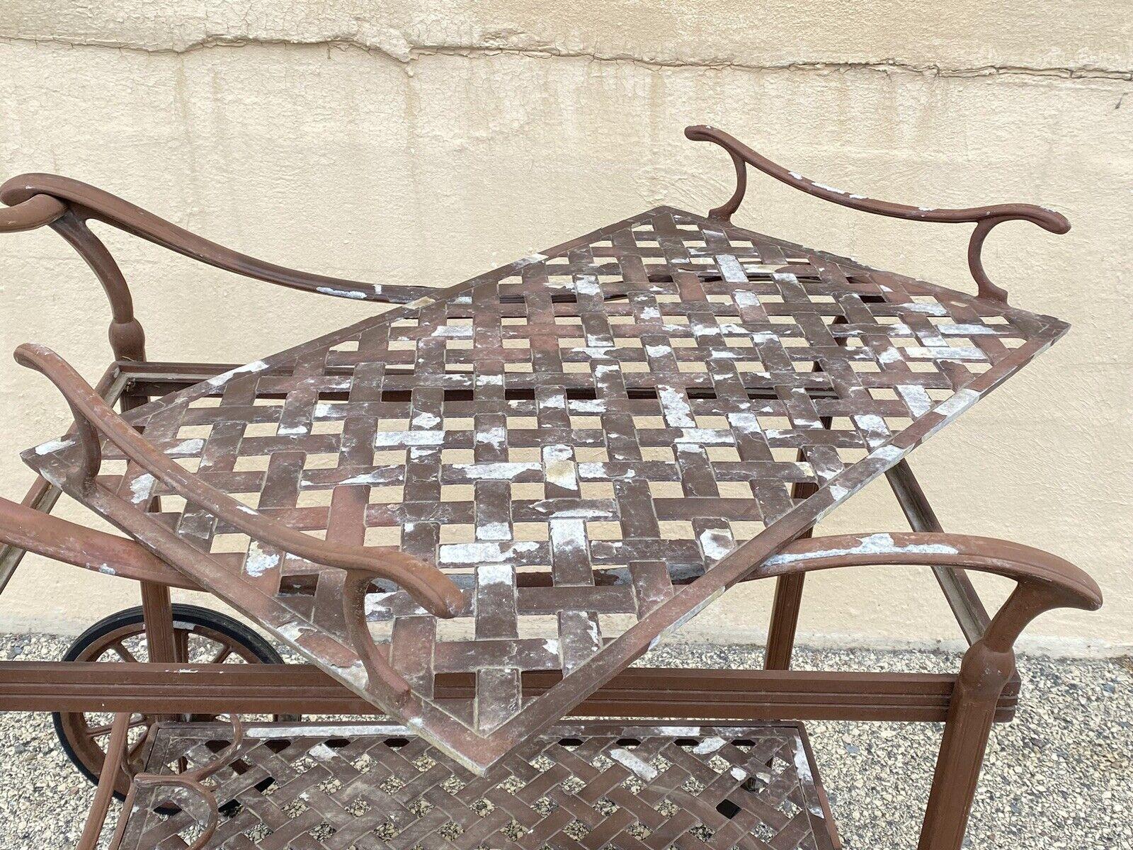 Cast Aluminum Garden Patio Terrace Lattice Serving Bar Table Pool Tea Cart In Good Condition For Sale In Philadelphia, PA