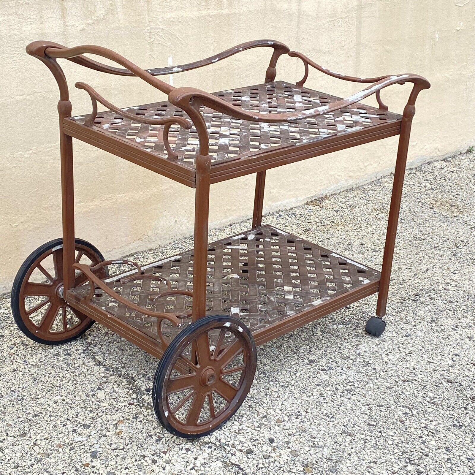 Cast Aluminum Garden Patio Terrace Lattice Serving Bar Table Pool Tea Cart For Sale 2