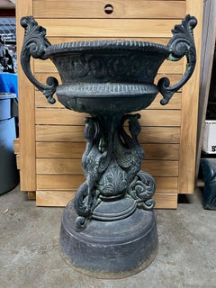 Cast Aluminum Handle Urn, Planter with Swan Base