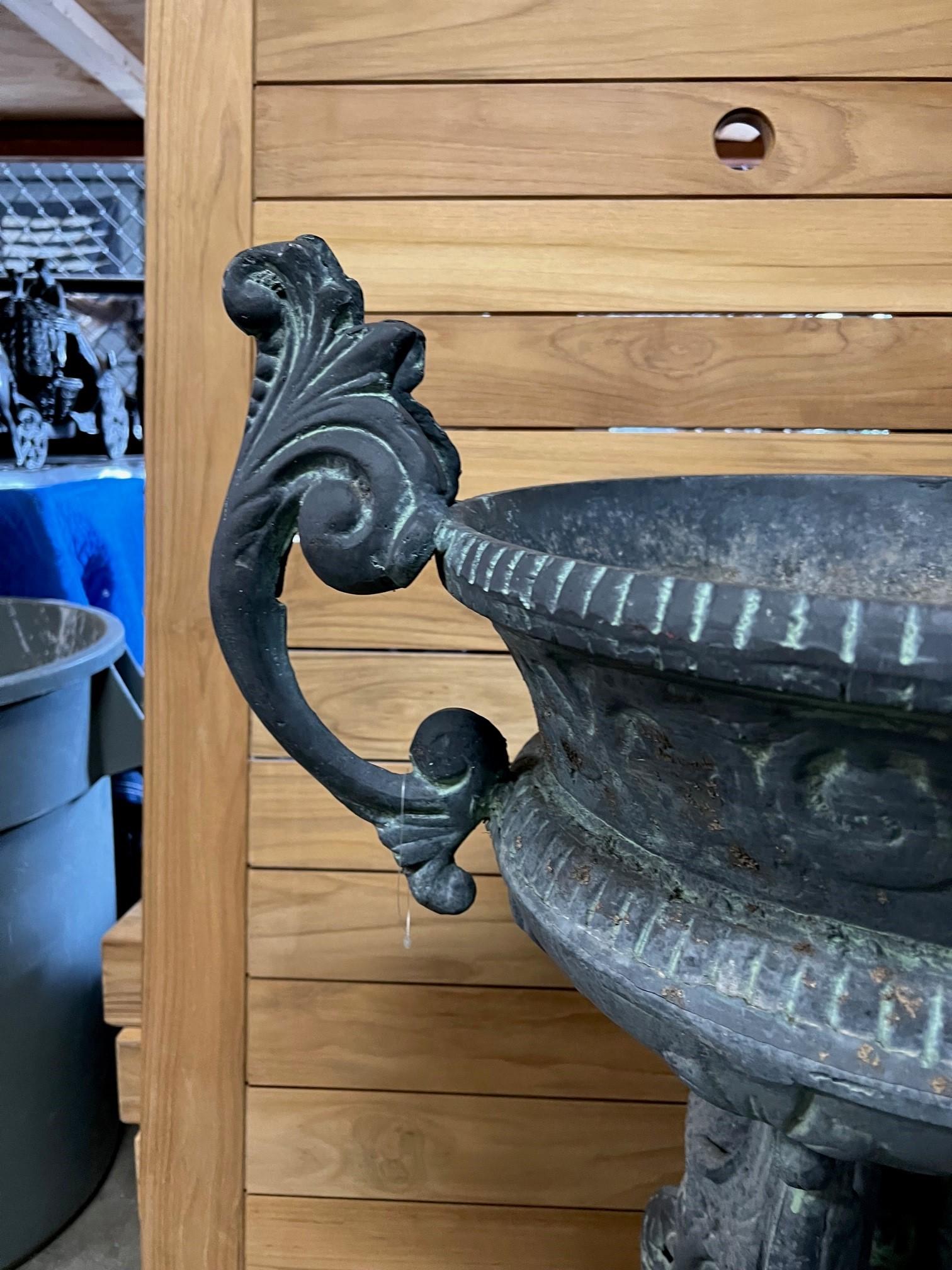 Cast Aluminum Handle Urn, Planter with Swan Base   In Good Condition In Stamford, CT