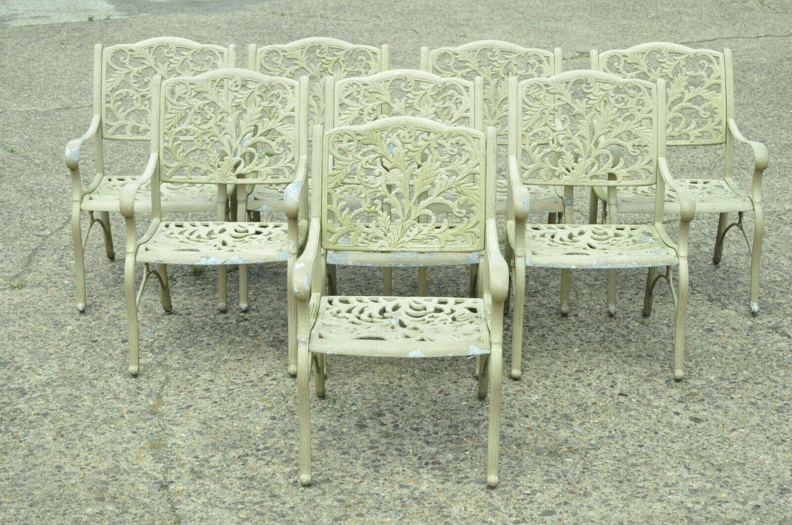 Cast Aluminum Leafy Scroll Outdoor Patio Dining Arm Chairs, Set of 4 For Sale 5