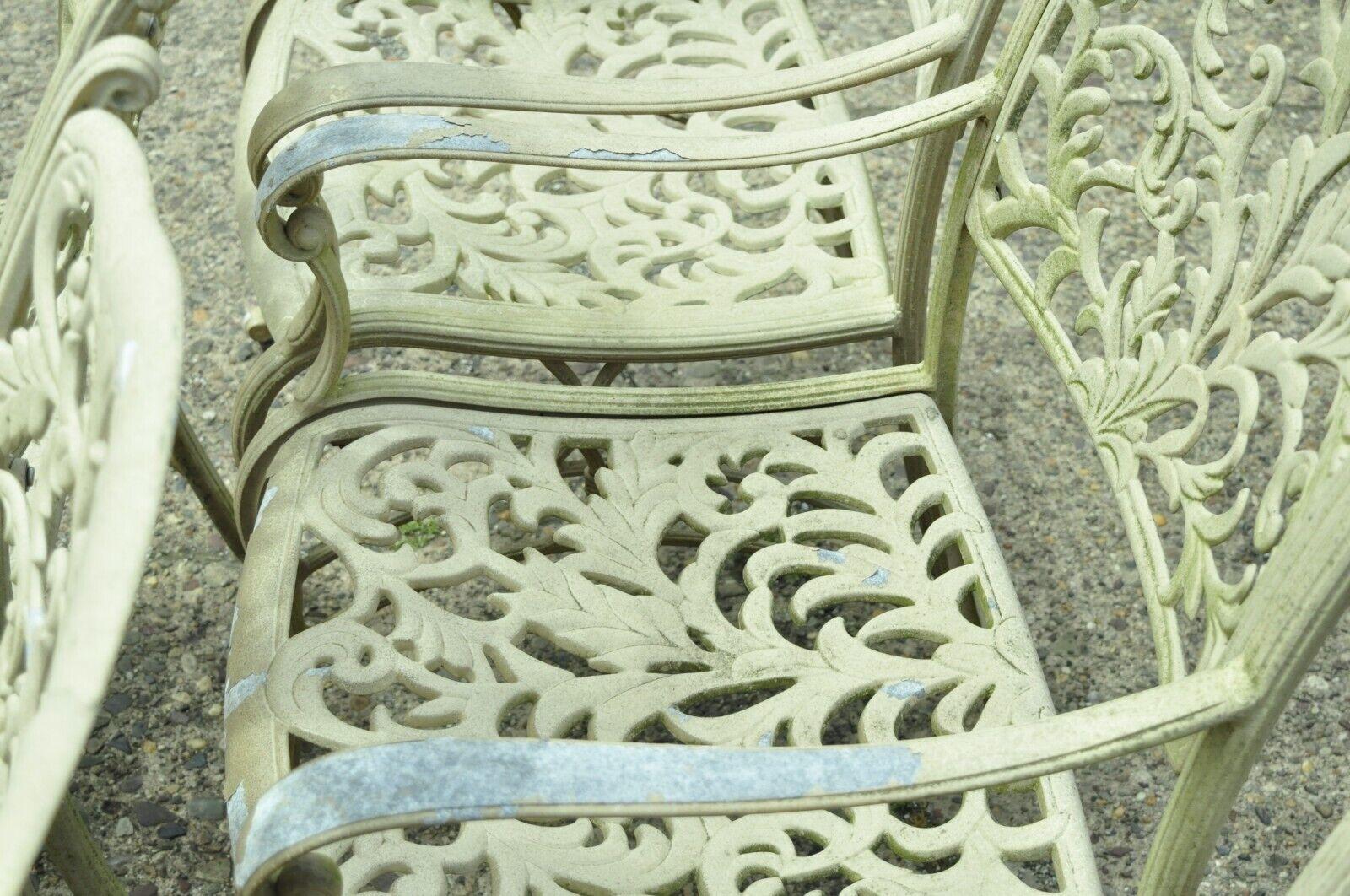 Cast Aluminum Leafy Scroll Outdoor Patio Dining Arm Chairs, Set of 4 For Sale 1