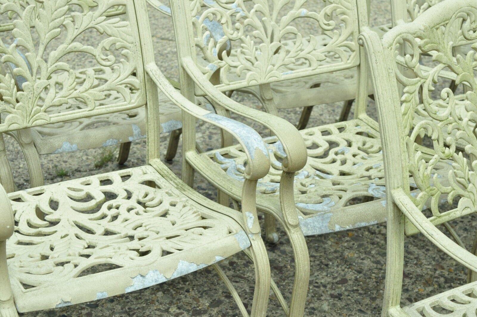 Cast Aluminum Leafy Scroll Outdoor Patio Dining Arm Chairs, Set of 4 For Sale 2
