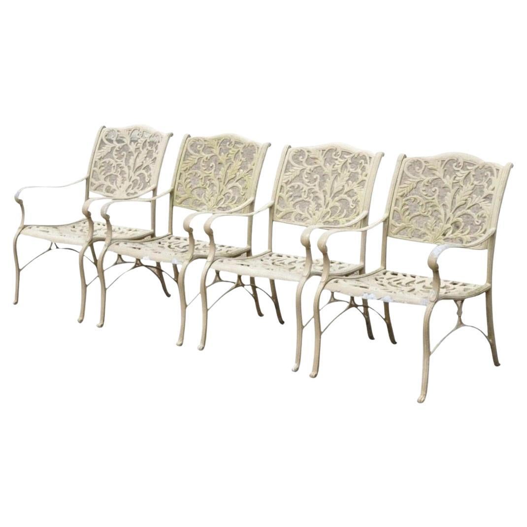 Cast Aluminum Leafy Scroll Outdoor Patio Dining Arm Chairs - Set of 4
