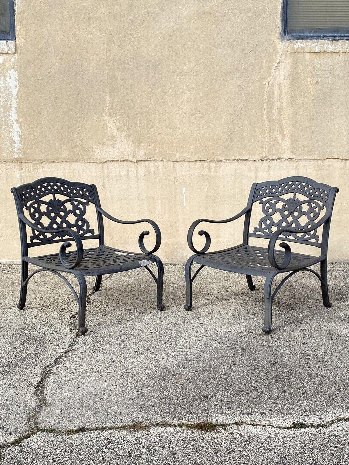 Cast Aluminum Mediterranean Tuscan Scrolling Garden Patio Club Chairs - a Pair For Sale 5