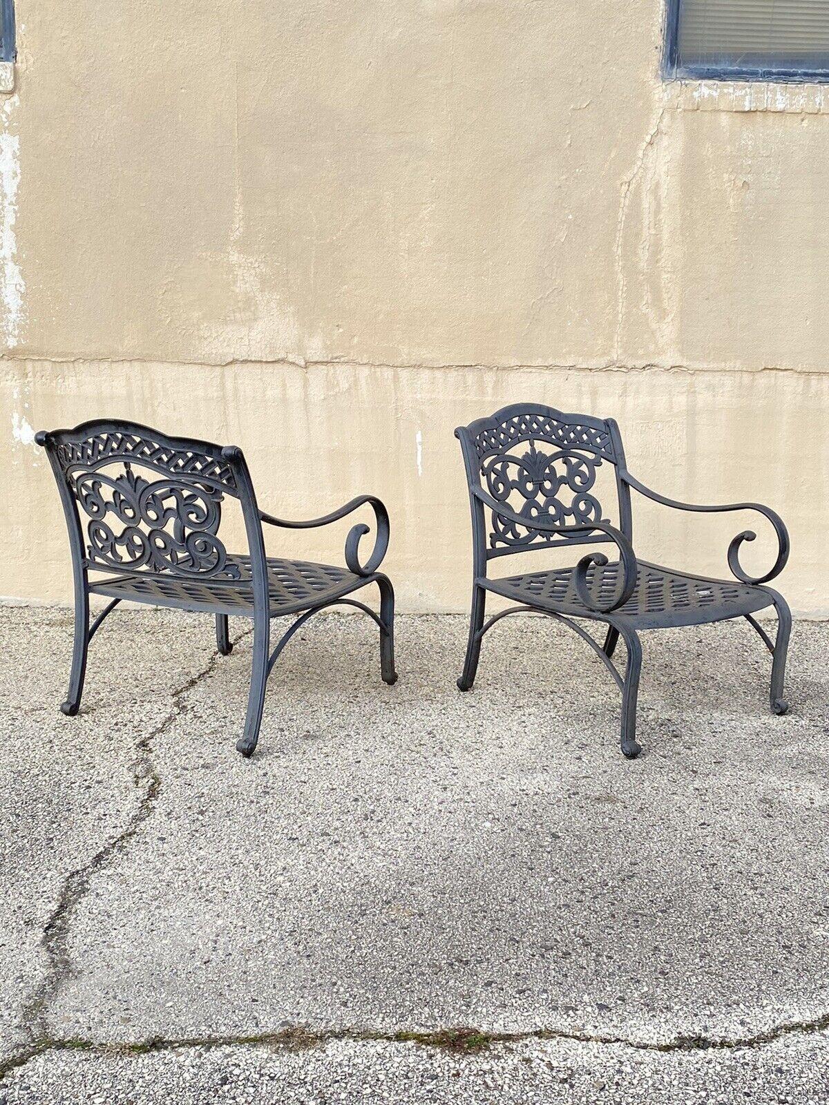 Cast Aluminum Mediterranean Tuscan Scrolling Garden Patio Club Chairs - a Pair For Sale 6