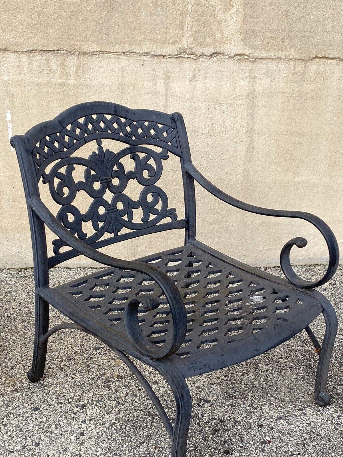 Cast Aluminum Mediterranean Tuscan Scrolling Garden Patio Club Chairs - a Pair For Sale 1