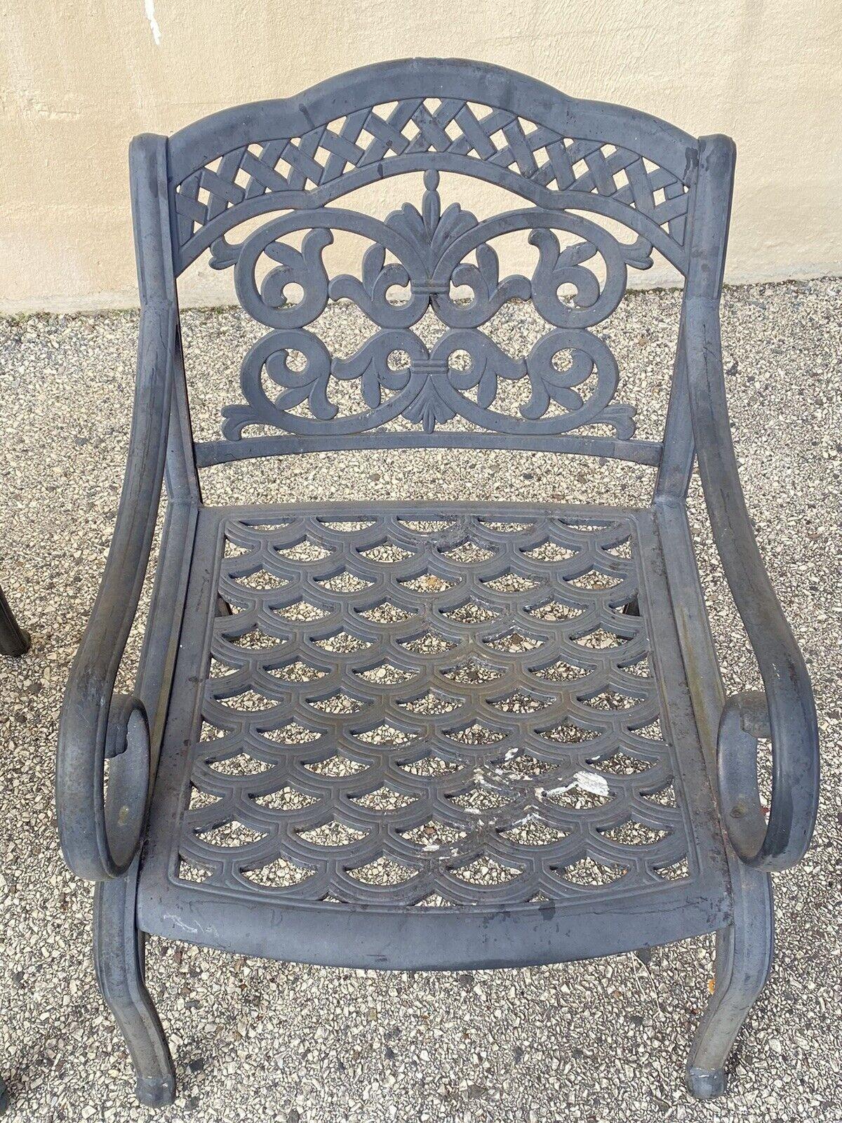 Cast Aluminum Mediterranean Tuscan Scrolling Garden Patio Club Chairs - a Pair For Sale 2
