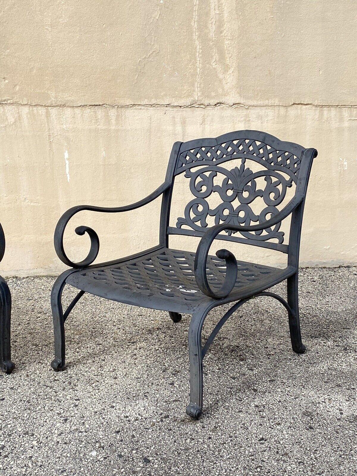 Cast Aluminum Mediterranean Tuscan Scrolling Garden Patio Club Chairs - a Pair For Sale 3