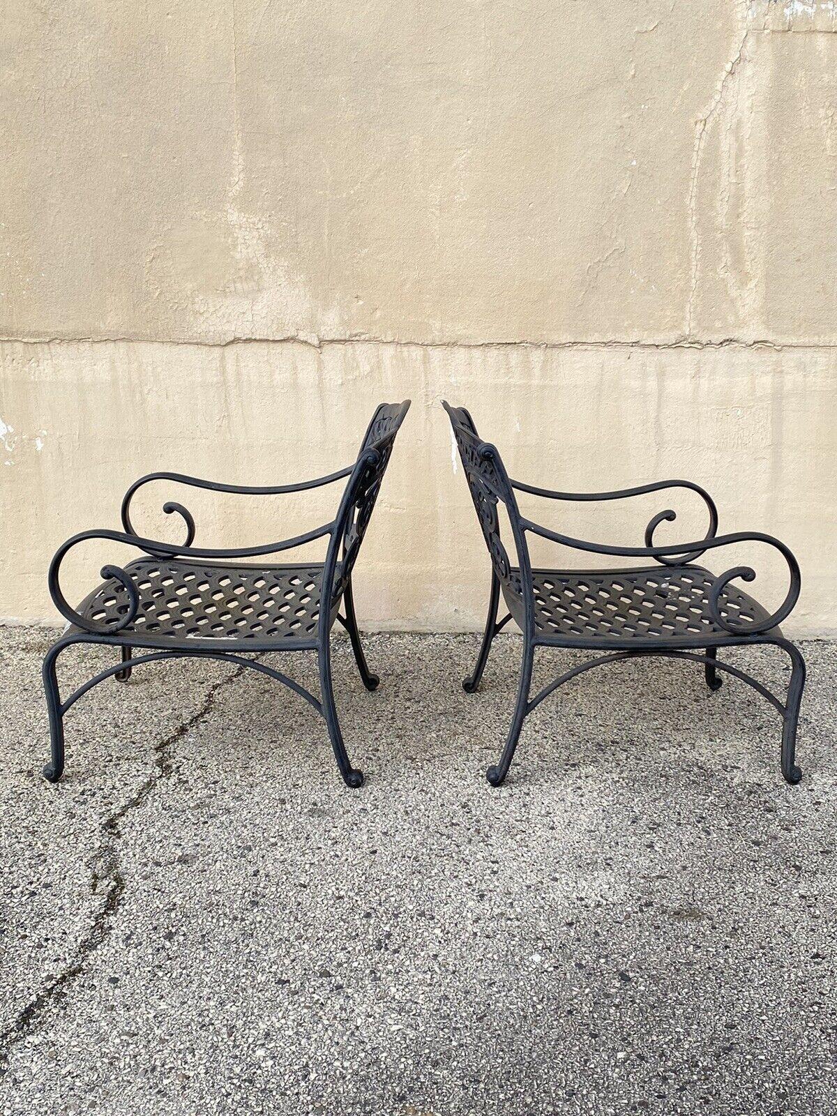Cast Aluminum Mediterranean Tuscan Scrolling Garden Patio Club Chairs - a Pair For Sale 4