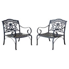 Used Cast Aluminum Mediterranean Tuscan Scrolling Garden Patio Club Chairs - a Pair