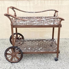 Cast Aluminum Metal Lattice Garden Patio Serving Bar Tea Cart Side Table