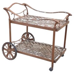 Cast Aluminum Metal Lattice Garden Patio Serving Bar Tea Cart Side Table