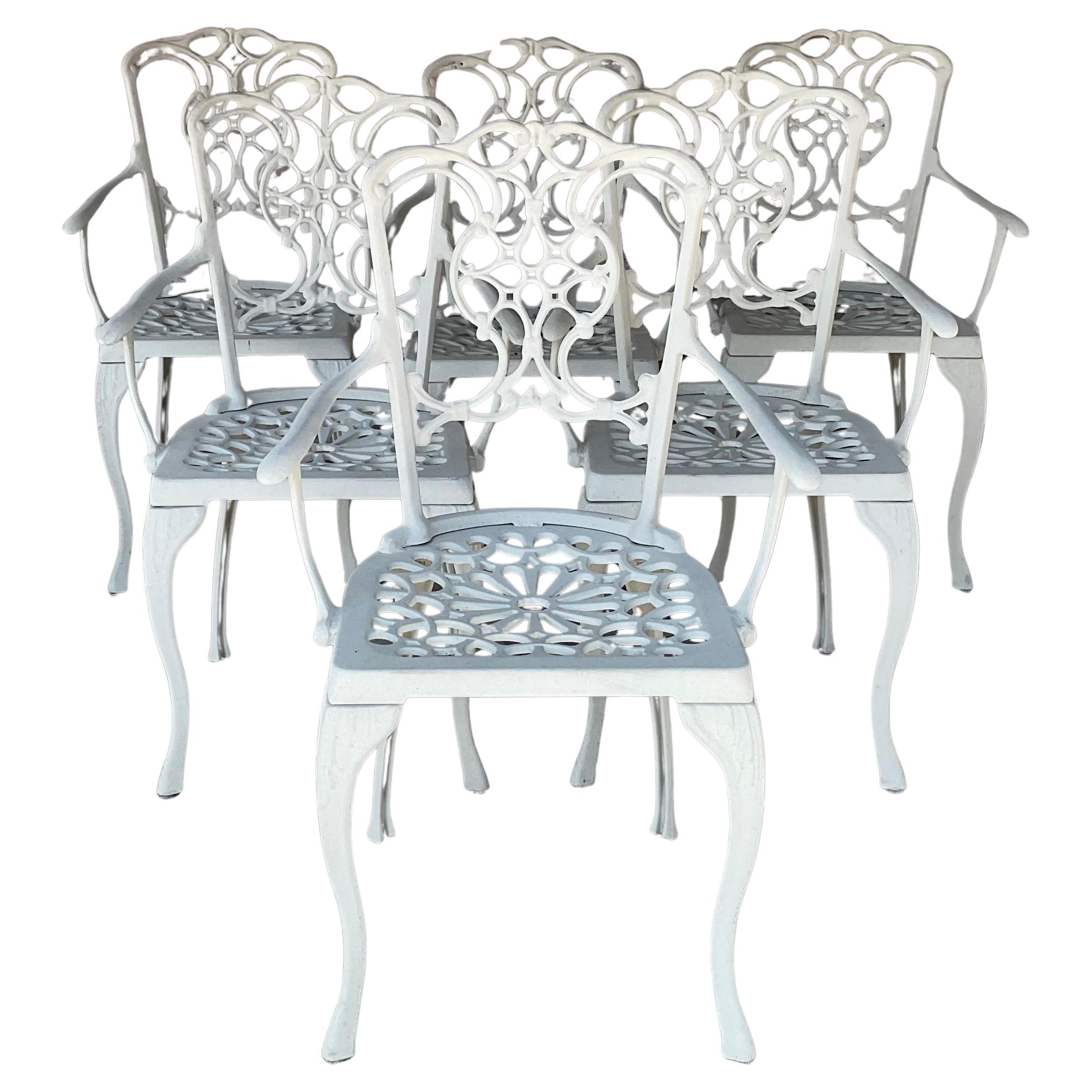 Cast Aluminum Patio Chairs, Set of Six