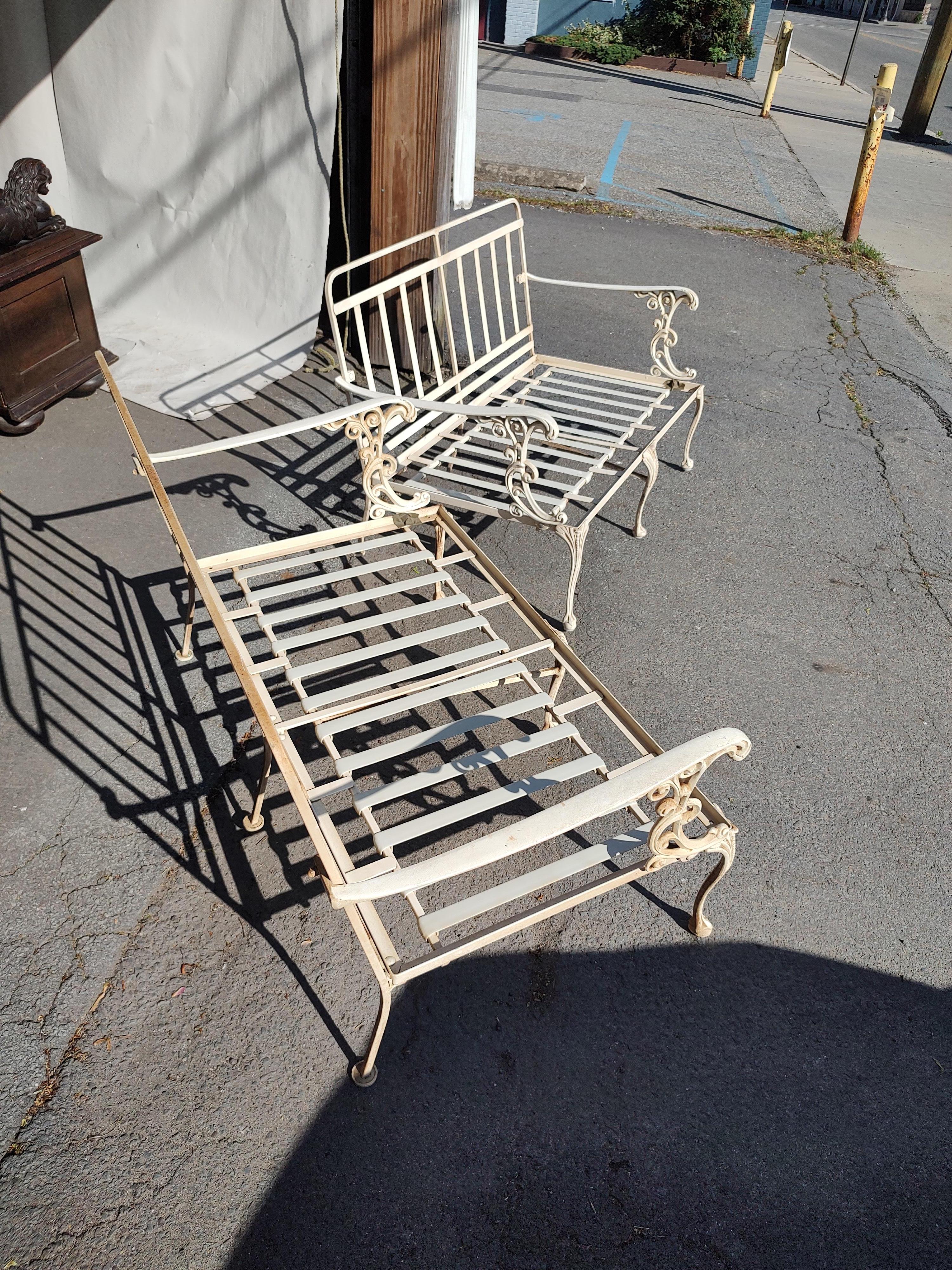 Late 20th Century Cast Aluminum Settees by Molla & Full Embossed Pattern Cushions Pair Available For Sale