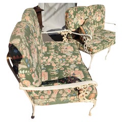 Cast Aluminum Settees by Molla & Full Embossed Pattern Cushions Pair Available
