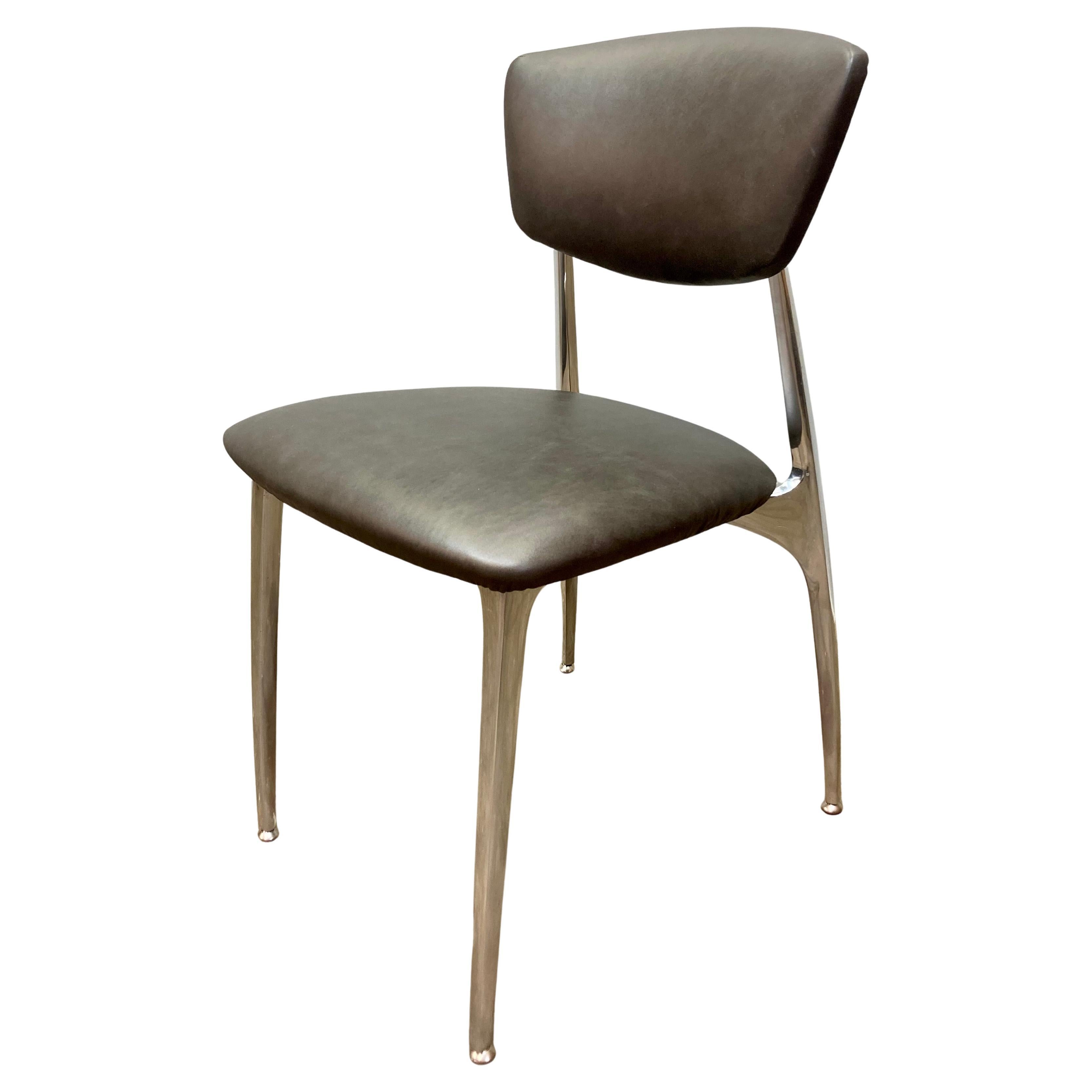 Cast Aluminum Side Chair with New Leather Seat and Back