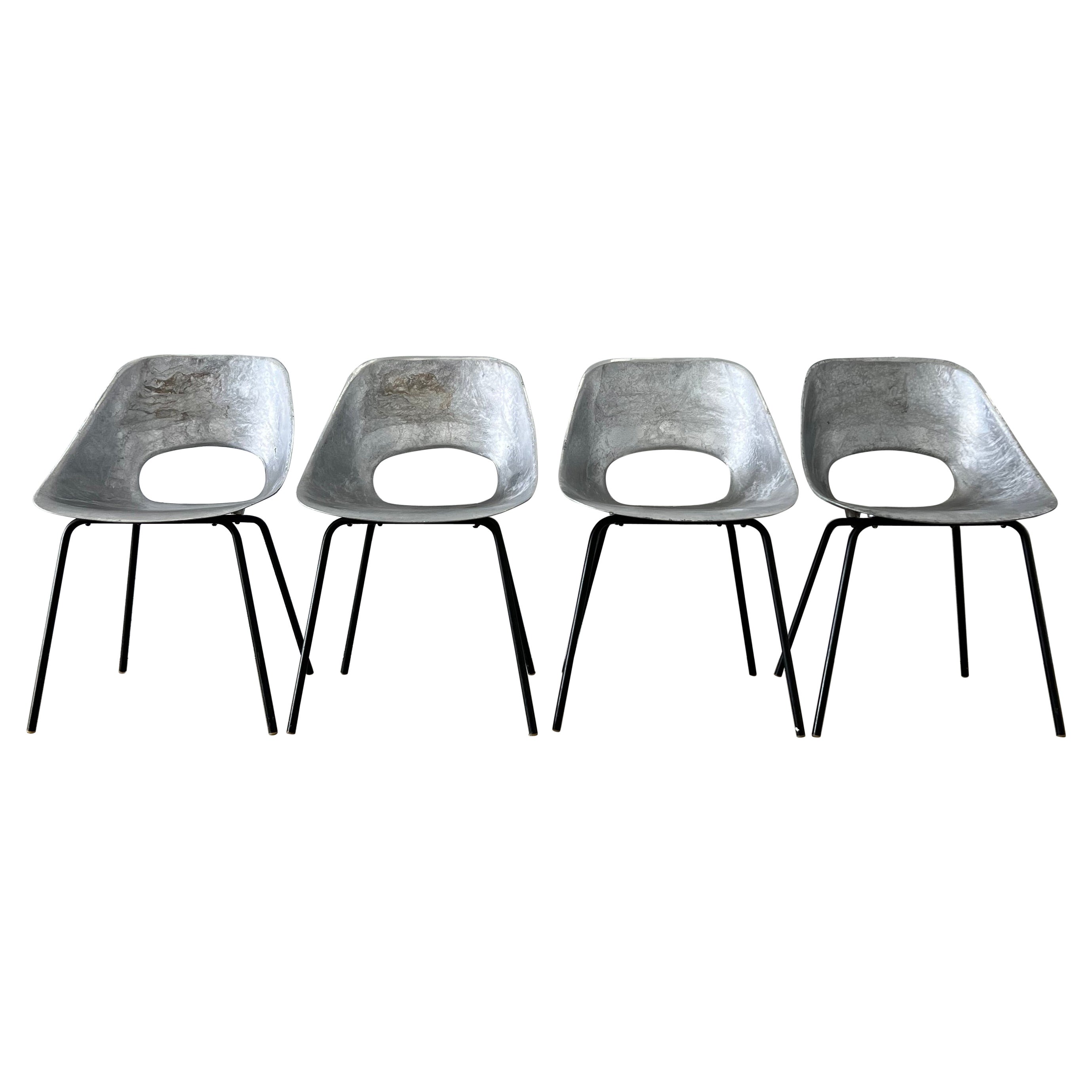 Chaises tulipe en aluminium coulé de Pierre Guariche pour Steiner, lot de 4